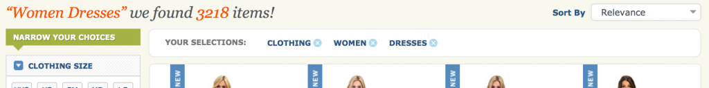 Zappos - exemple de tags sur les pages de listing de produits