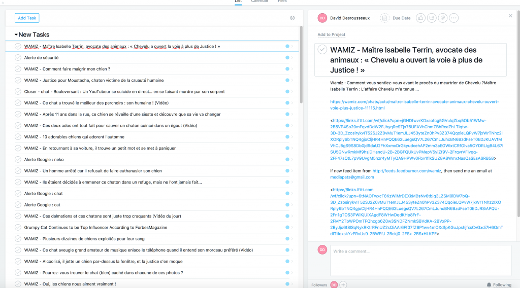 Asana / Exemple de veille collaborative