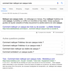 Exemple de Featured Snippet avec Motoblouz.com